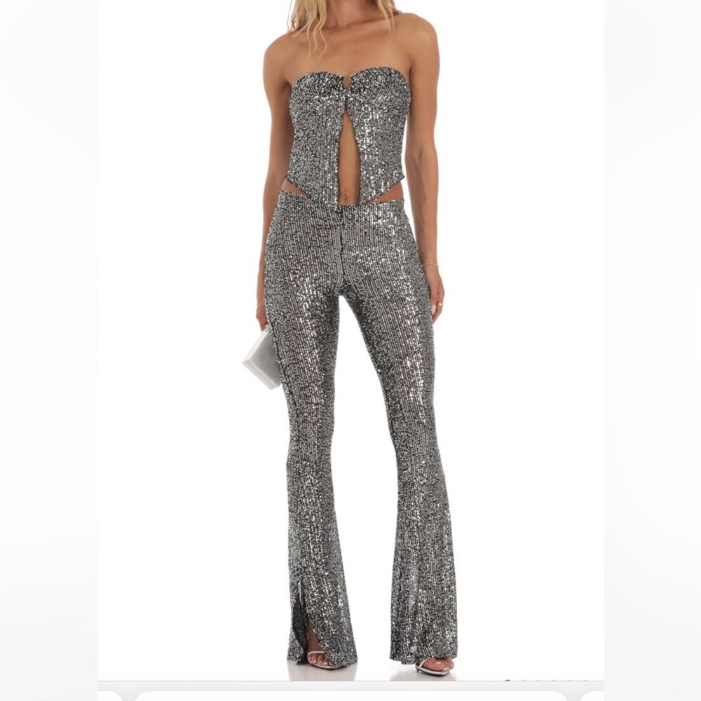Lucy in the Sky - Silver Sequin Two Piece Set in Black